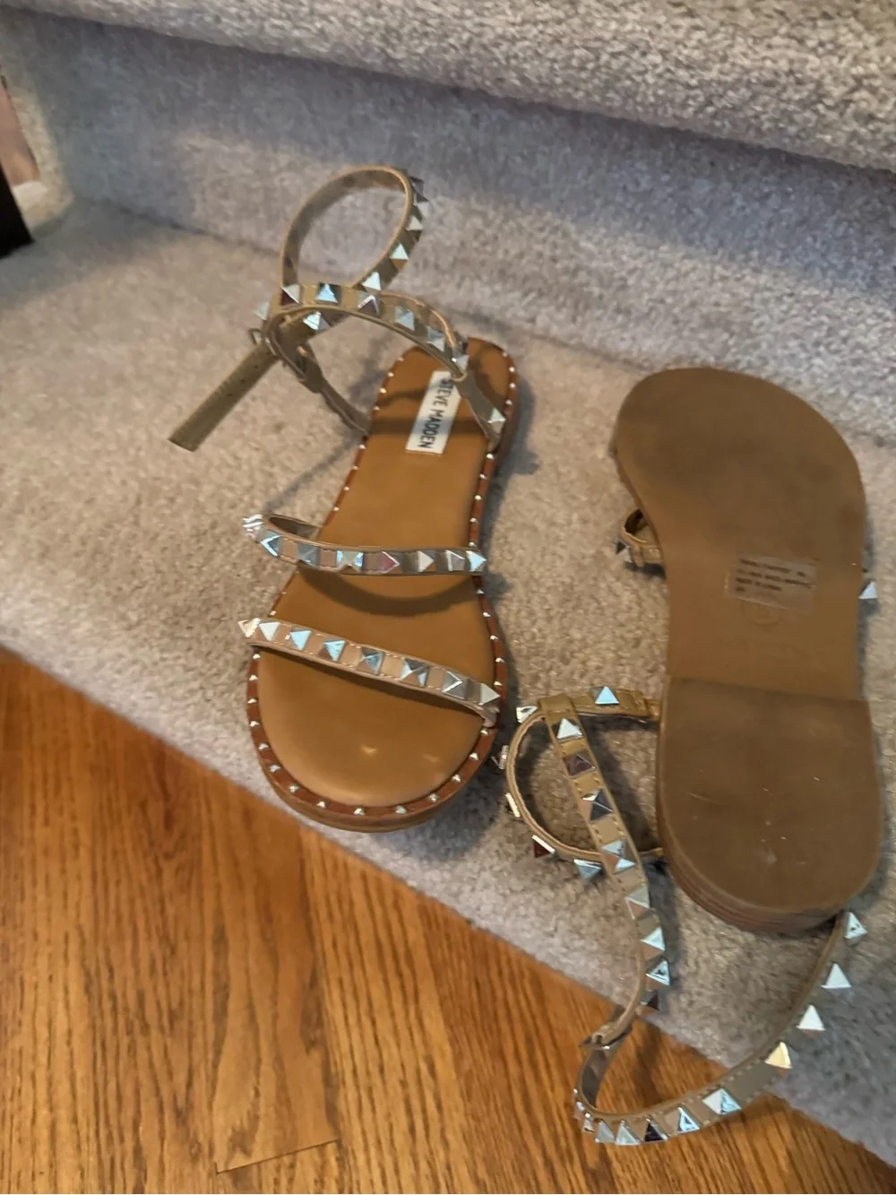Steve Madden Studded Taupe Strappy Women's Sandals-size 8